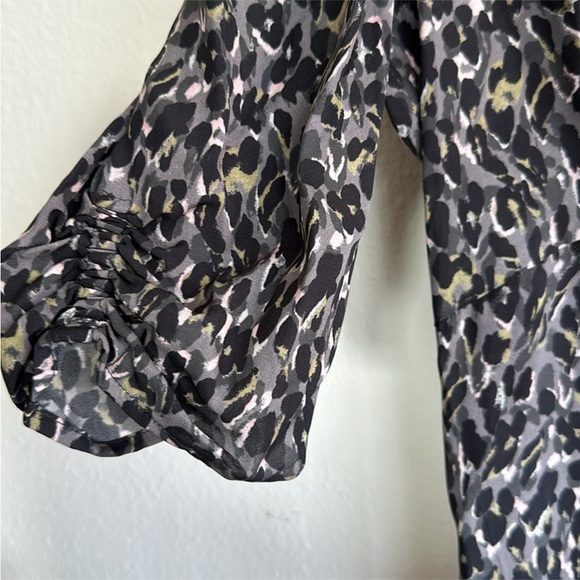 ALLSAINTS Josephine Waterleo Short Sleeve Ruched Leopard Print Mini Dress - Picture 6 of 12